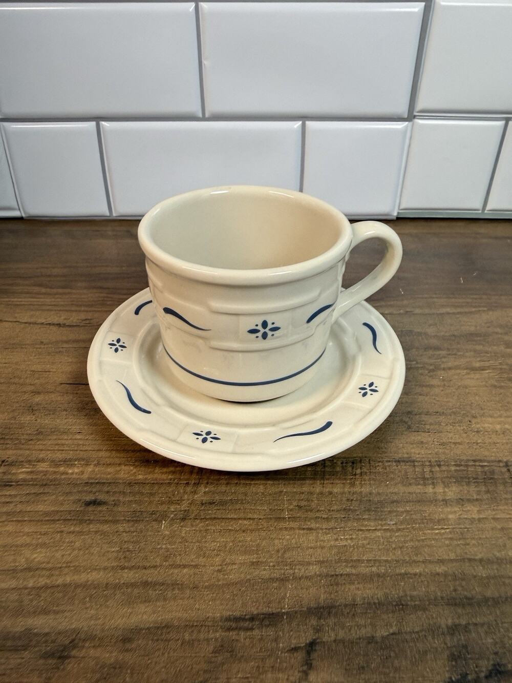 Longaberger Mug & Saucer Woven Traditions Blue 2 Piece Set